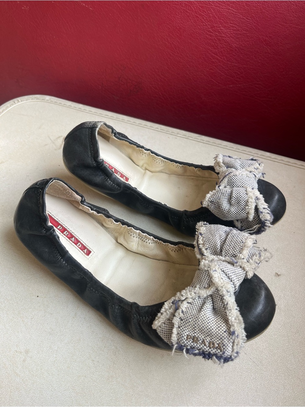 Prada Black Leather Ballet Flats